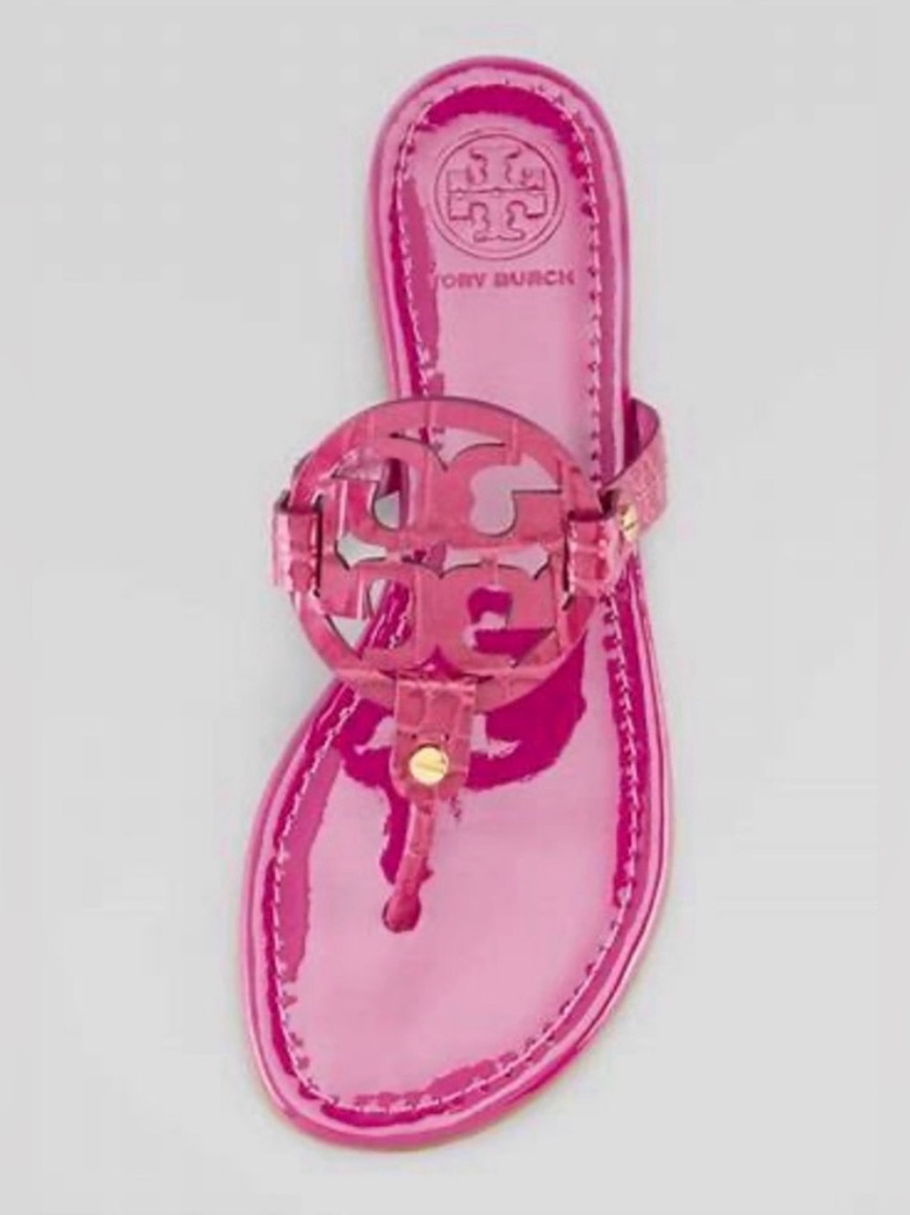Tory Burch Party Fuchsia Croc Embossed Patent Leather Miller Sandals in - Picture 15 of 16